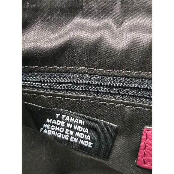 T Tahari Metro Crossbody Bag Leather Deep Red With Side Pouch Tassel - Picture 7 of 10